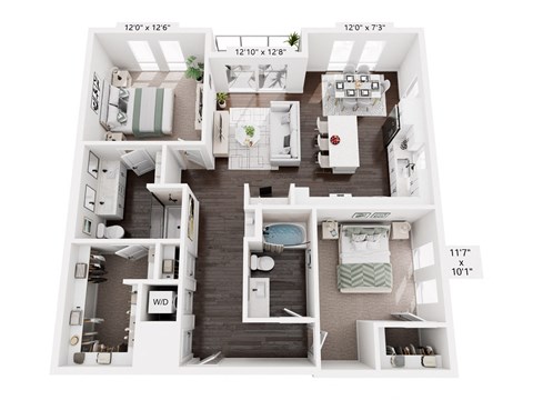 Floor plan for 2 beds, 2 baths, 1239 sqft